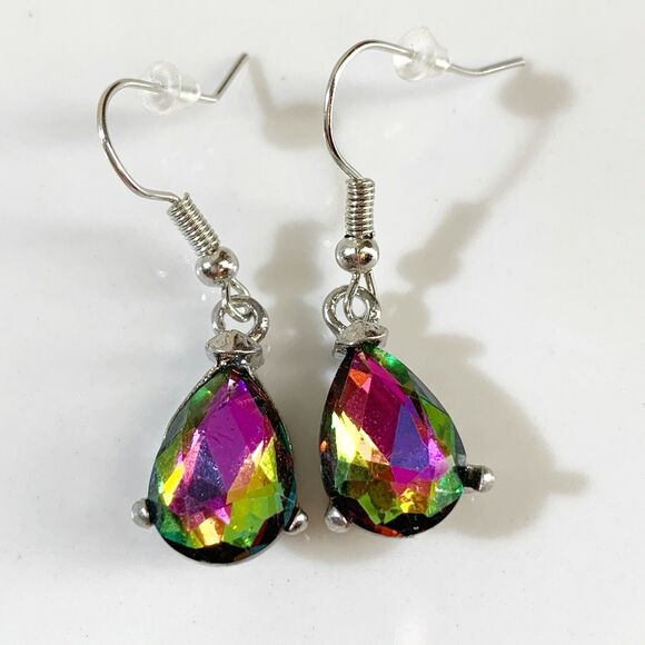 NEW Colorful Rainbow Topaz Drop Earrings Gemstone Silver French Hooks Dangle - Picture 5 of 7